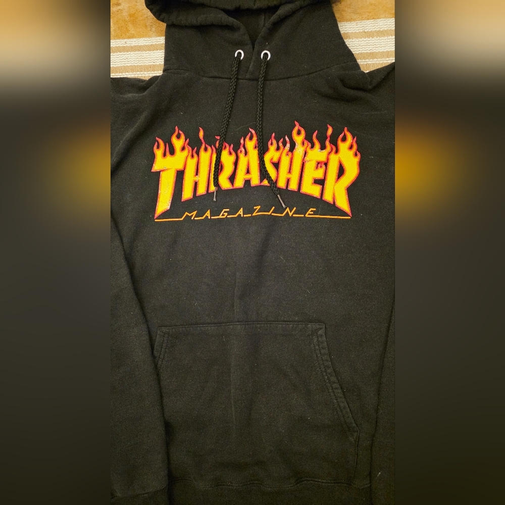 Thrasher Magazine Flame Logo Pullover Hoodie Black/Orange/Yellow